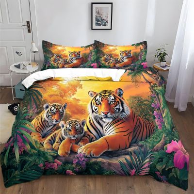 Tiger Jungle Nature Bedding Set 180 x 200 cm, Green, Soft Microfiber, Zipper, Allergy-Friendly