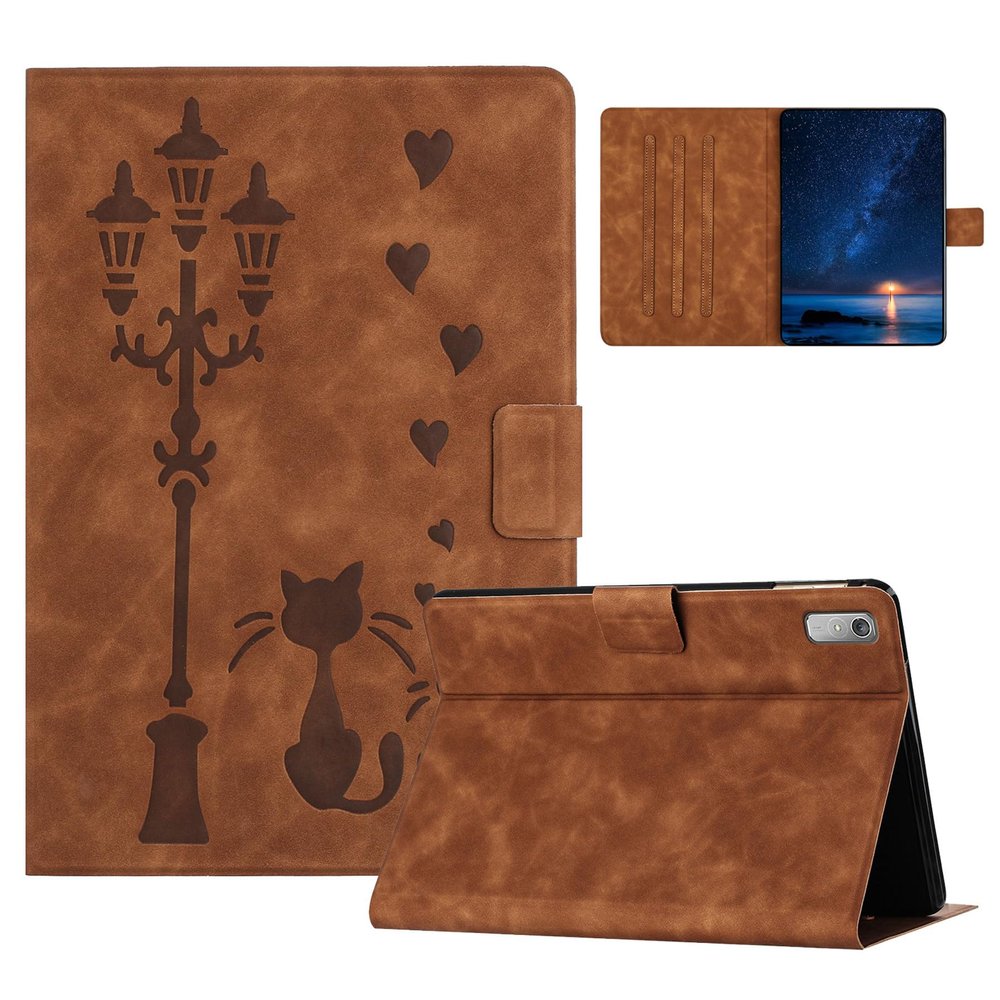 DayQiQiPu Case for Lenovo Tab M9 TB-310FU 9.0-inch 2022, Cats Under Streetlamp Pattern, Brown