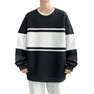 RUMAOZIA Men's Striped Crewneck Corduroy Sweatshirt, Fall/Winter Long-Sleeve Sports Shirt, Casual Loose Fit