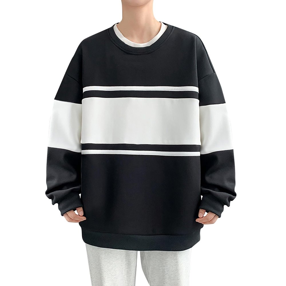 RUMAOZIA Men's Striped Crewneck Corduroy Sweatshirt, Fall/Winter Long-Sleeve Sports Shirt, Casual Loose Fit