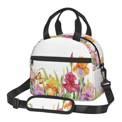 AMINNU Iris Flower Butterfly Insulated Lunch Bag, Waterproof and Leakproof