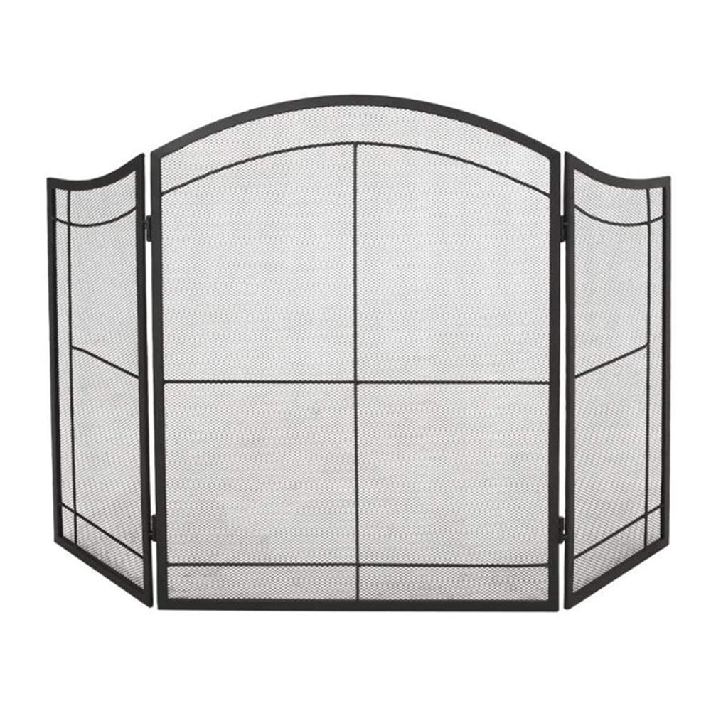 MYVVKIA Extra-Wide 3-Panel Fireplace Screen, Fireproof Safety Guard for Stoves, Fireplaces and Brick Ovens, Black, Folding Mesh Cover