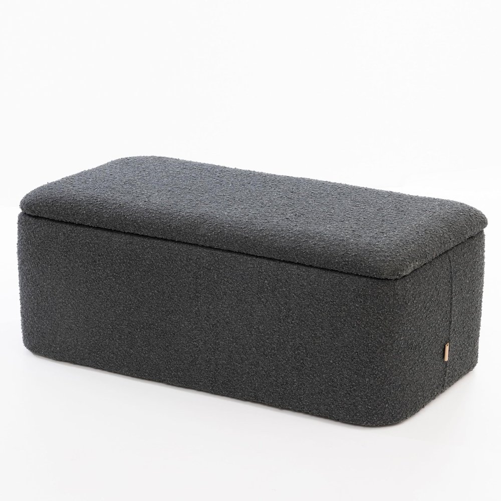 SIX Rectangular Upholstered Storage Ottoman, Anthracite Bouclé
