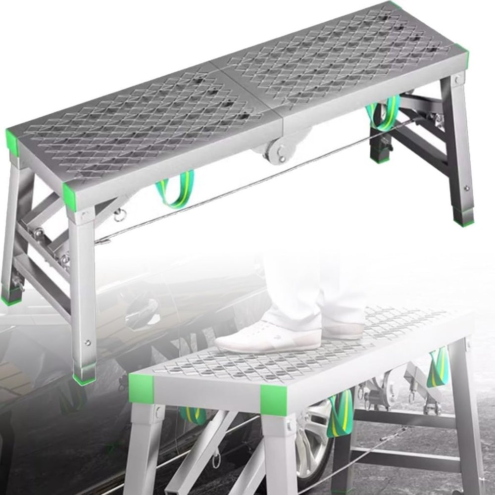 YXCMD Height-Adjustable Folding Steel Scaffold Ladder, Portable Work Platform, 120 cm/3.9 ft