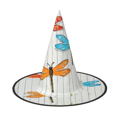 JEJEA Hanging Witch Hats, Dragonfly Fence Print, Halloween Wizard Hats, 3 Pcs