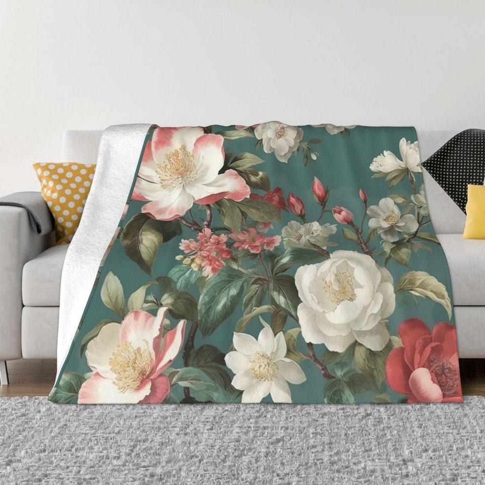 RLDOBOFE Reversible Flannel Fleece Throw Blanket, 127 x 101.6 cm, Colorful Floral Pattern