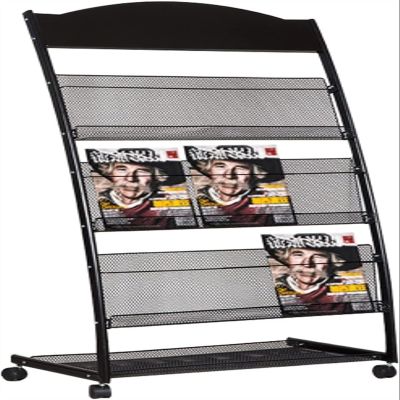 ZGYOZMNG Foldable Floor-Standing Literature Rack, Black Steel Magazine Holder (A)