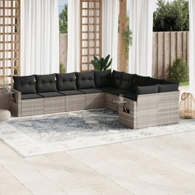 qohoio 10-Piece Light Gray Poly Rattan Garden Sofa Set