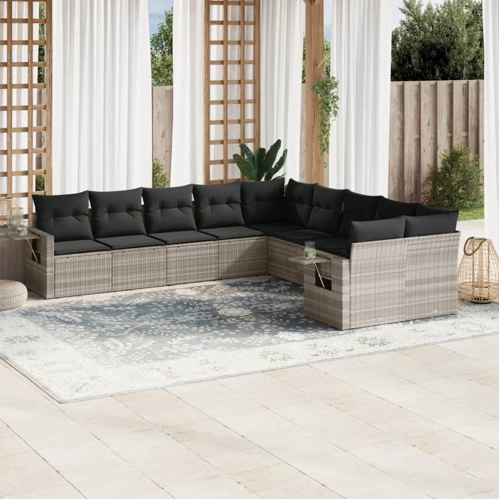 qohoio 10-Piece Light Gray Poly Rattan Garden Sofa Set