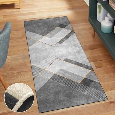 QQrunner Gray Patchwork Runner Rug, Non-Slip, 80 x 550 cm