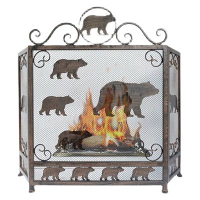 CWCQGH Rustic Metal Fireplace Screen, 3-Panel Mesh Spark Guard