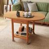 2-Tier Mobile Solid Wood Coffee Table with Wheels, Shelf and Drawer view 3