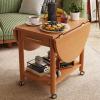 2-Tier Mobile Solid Wood Coffee Table with Wheels, Shelf and Drawer view 4
