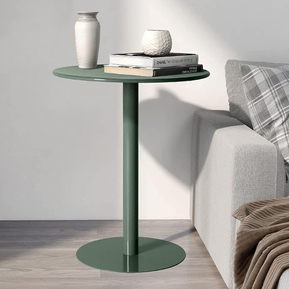 TWHZSAI Small Round Green Side Table, Waterproof Metal Bistro Table