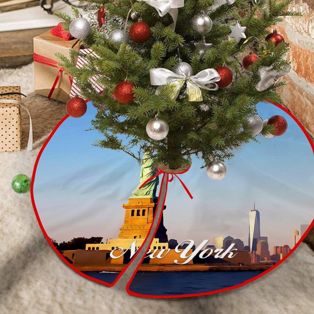 New York City Skyline Christmas Tree Skirt, NYC City View Design, 30 x 30 in