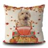 GABSHAIM Goldendoodle Decorative Pillow Cover, Dog and Autumn Maple Leaf Design, Linen, 16 x 16 in, Double-Sided view 1