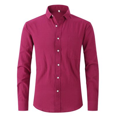 RUMAOZIA Men's Linen Shirt, Lightweight Solid-Color Stand-Collar Long-Sleeve Shirt