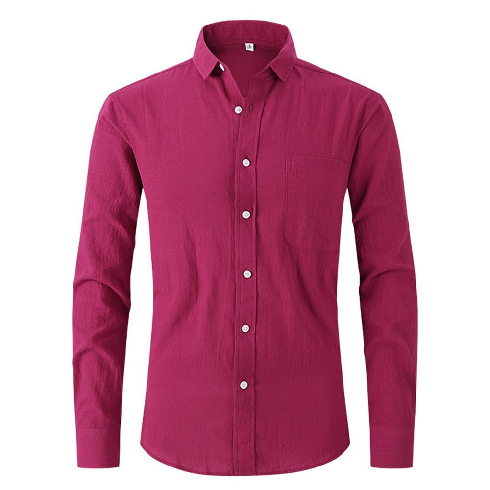 RUMAOZIA Men's Linen Shirt, Lightweight Solid-Color Stand-Collar Long-Sleeve Shirt