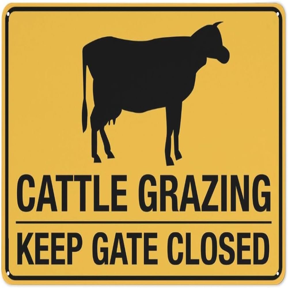 “Cattle Grazing Keep Gate Close” Sign, 30.5 x 30.5 cm, Aluminum, UV-Printed