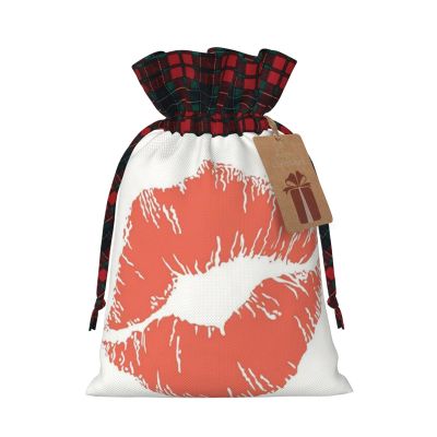 Gift Bags with Red Kiss Print and Drawstring
