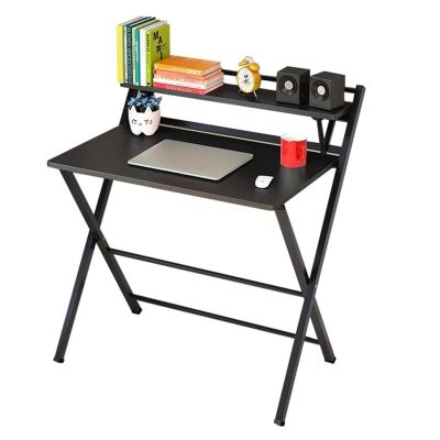 Compact Folding Computer Desk for Small Spaces, 2-Tier Shelf, No Assembly, Black, 80 cm
