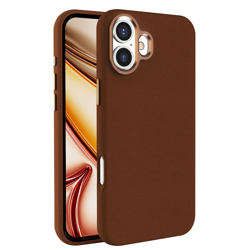 LUOTILAG Brown Slim Magnetic Vegan Leather Case for iPhone 16 Series