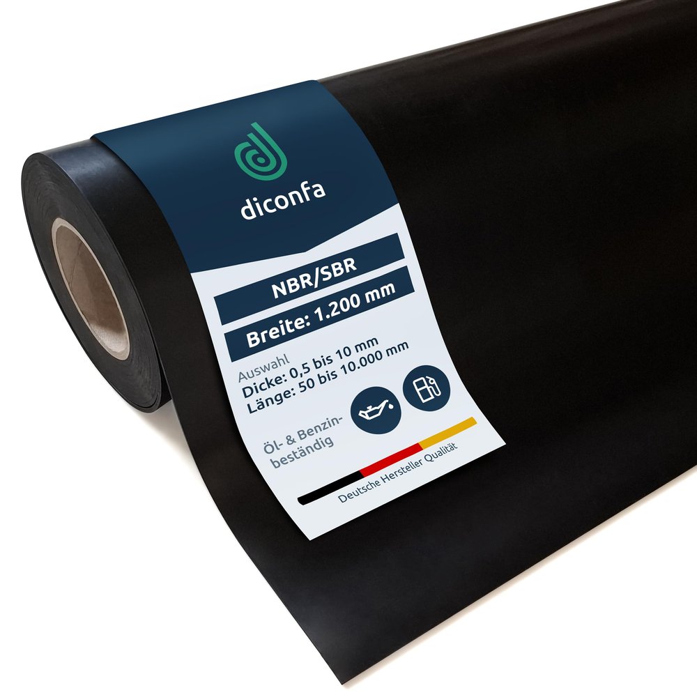 diconfa NBR/SBR Rubber Mat, Oil and Gasoline Resistant, 1200 x 150 mm, 3 mm Thick
