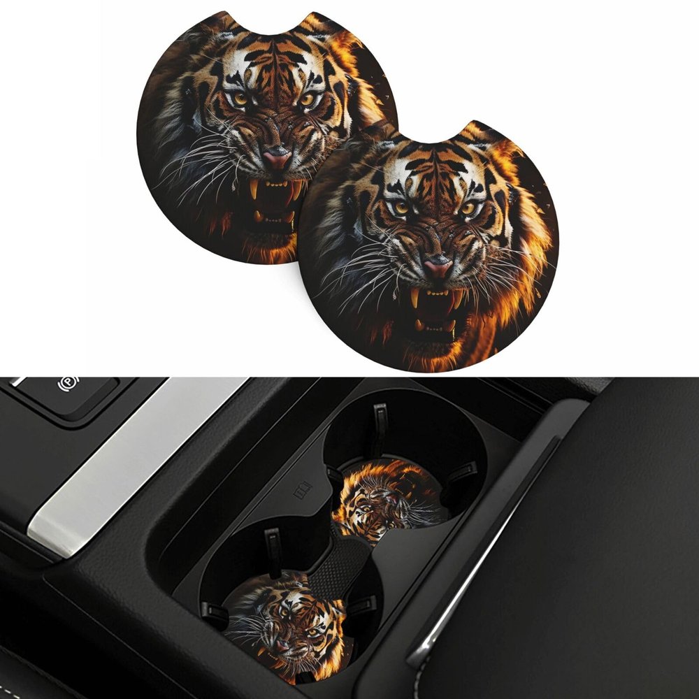 Car Cup Holder Coasters, 2-Pack, Wild Tiger