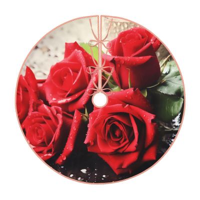 Christmas Tree Skirt with Red Roses and Flowers for Holidays, Party Supplies, Nightmare Before Christmas