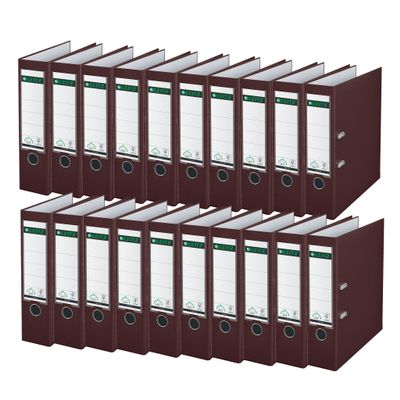 Leitz Quality 180 Plastic Binders, Pack of 20, A4, Brown, 8.2 cm Spine Width, PP-Laminated Cover, 10105075