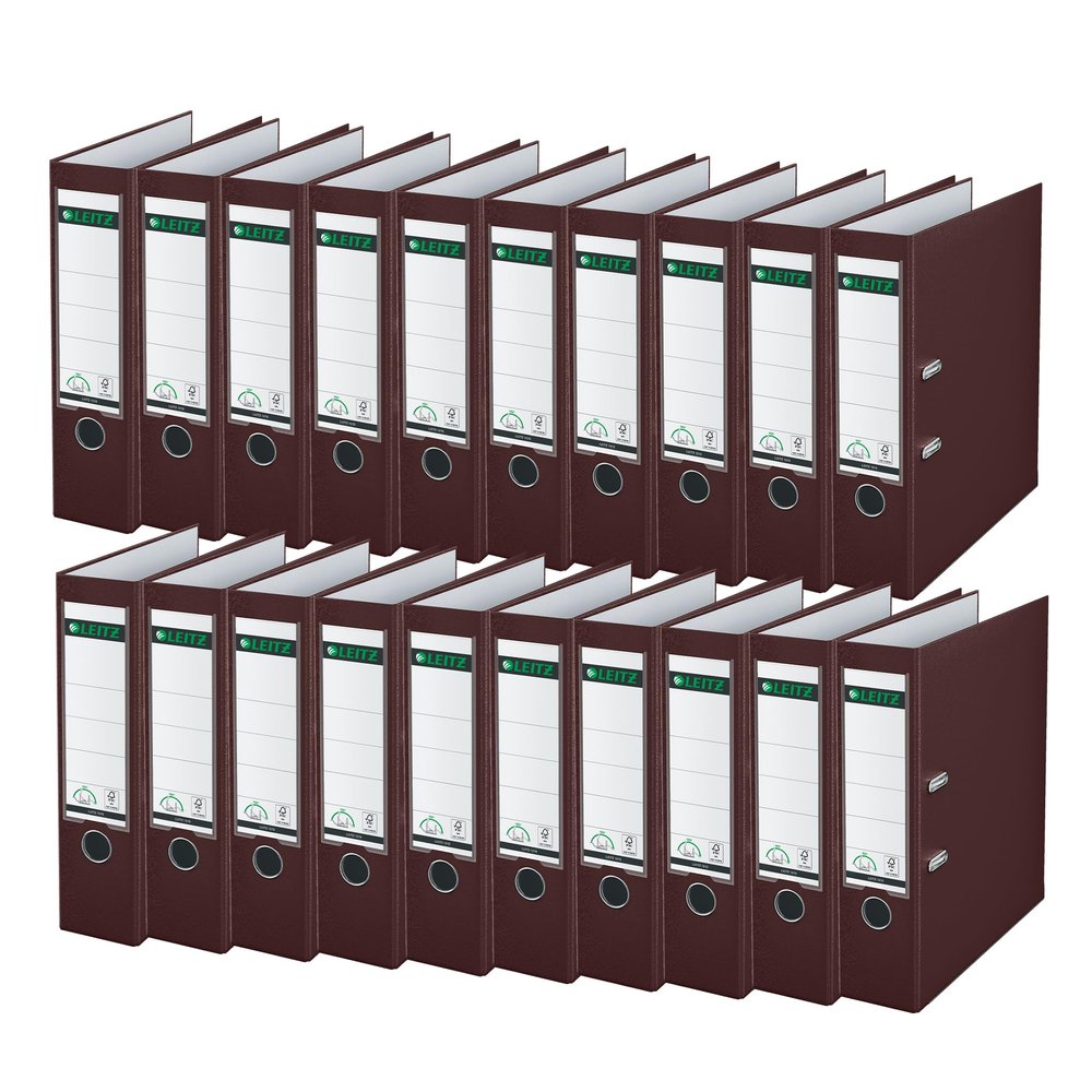 Leitz Quality 180 Plastic Binders, Pack of 20, A4, Brown, 8.2 cm Spine Width, PP-Laminated Cover, 10105075