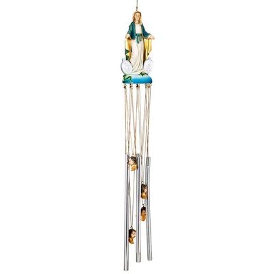 DRW Wind Chime with Miraculous Virgin, Hand-Painted, 5 x 4 x 47 cm