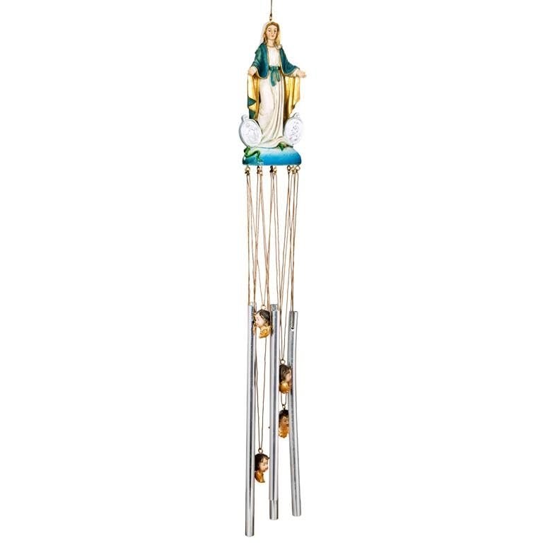 DRW Wind Chime with Miraculous Virgin, Hand-Painted, 5 x 4 x 47 cm