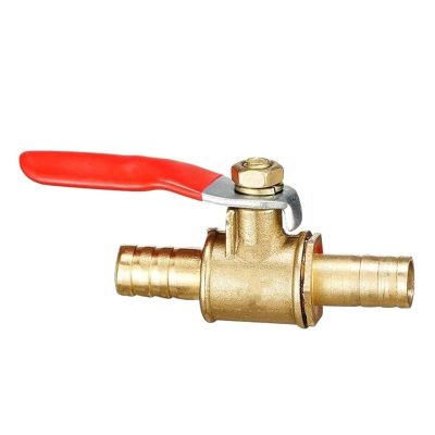 1-Piece Red-Handle Inline Brass Ball Valve, 6 mm Barb