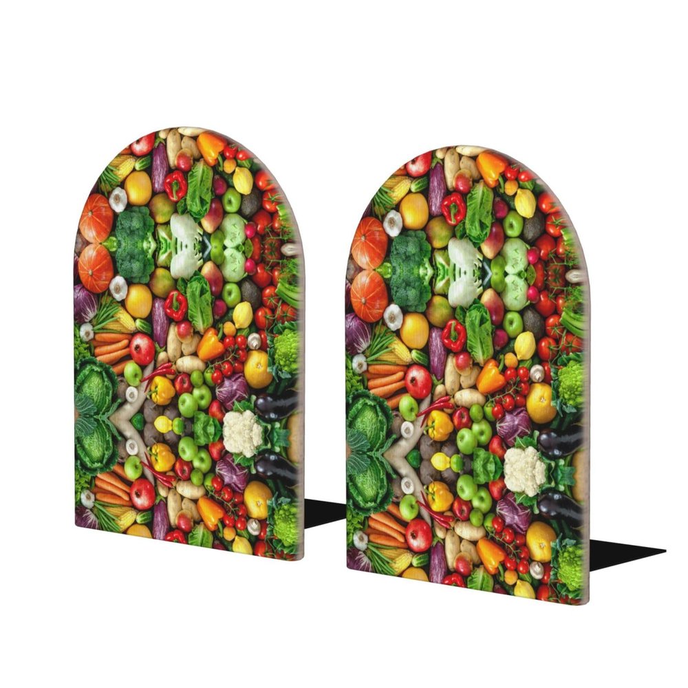 Wooden Bookends with Fresh Fruit and Vegetables, 1 Pair