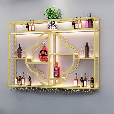 Industrial-Style LED Liquor Wall Shelf with Glass Holder