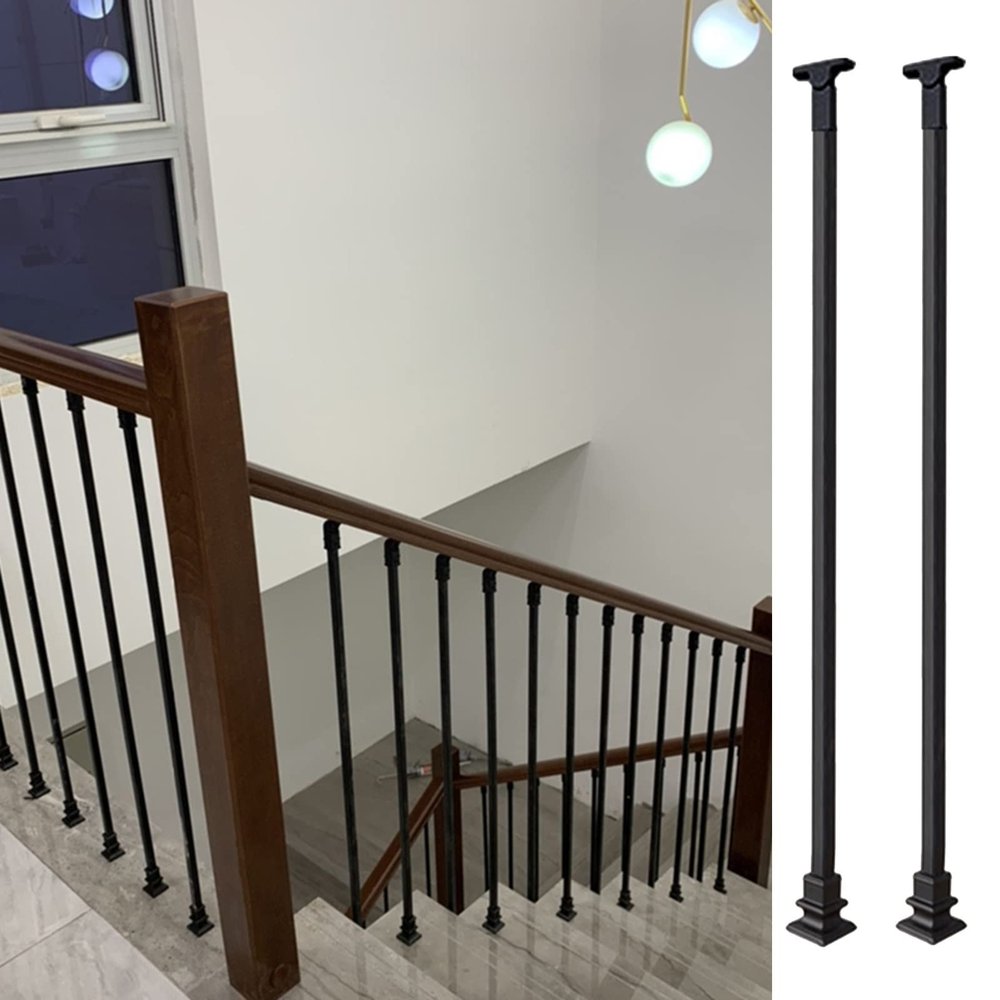 Iron Stair Railing Post, Black, Floor-Mounted, 74.9 cm, 2-Pack