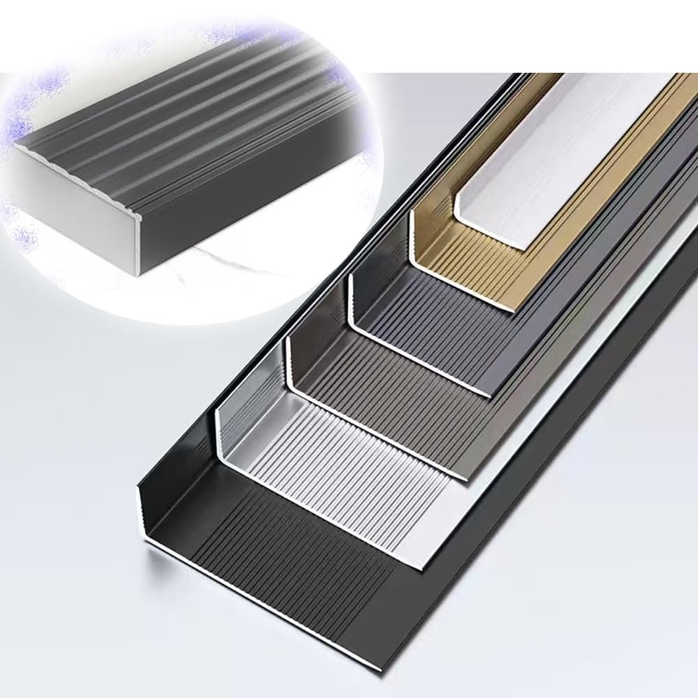 ZIUSFAC Stair Edge Trim, Aluminum L-Shaped Stair Nosing Profile, 60–150 cm, Non-Slip, Waterproof (Gray, L 130 cm/49 in)