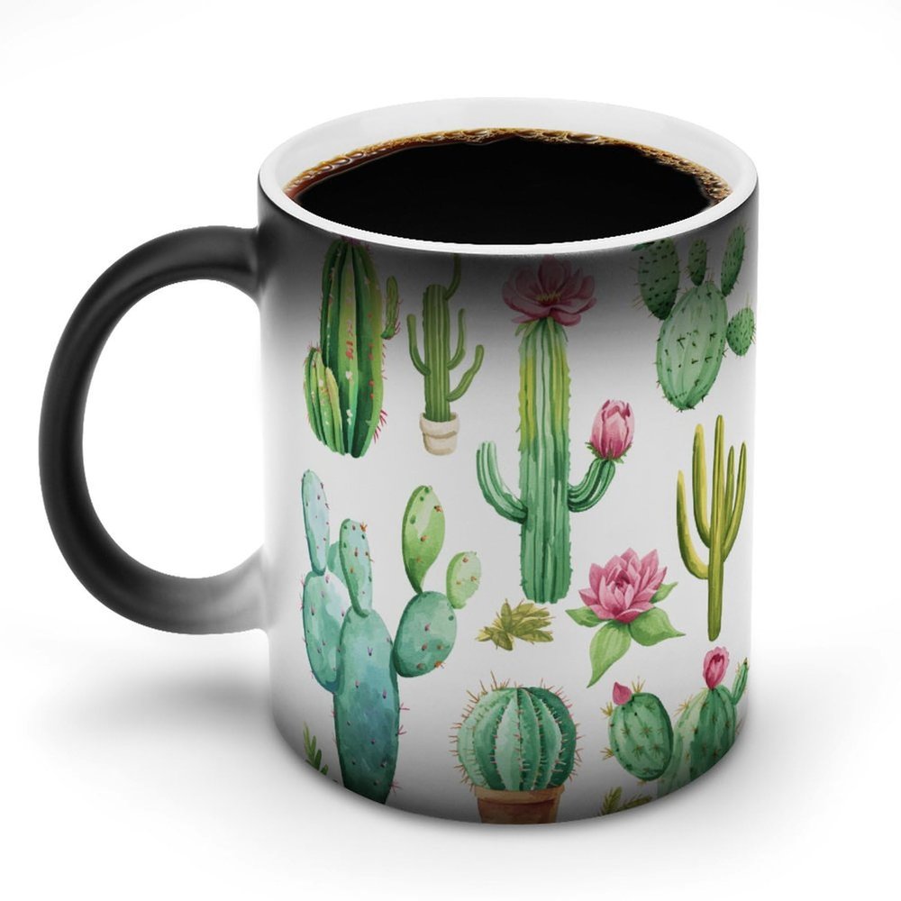 Color-Changing Aquarelle Western Cactus Ceramic Coffee Mug, 312 ml