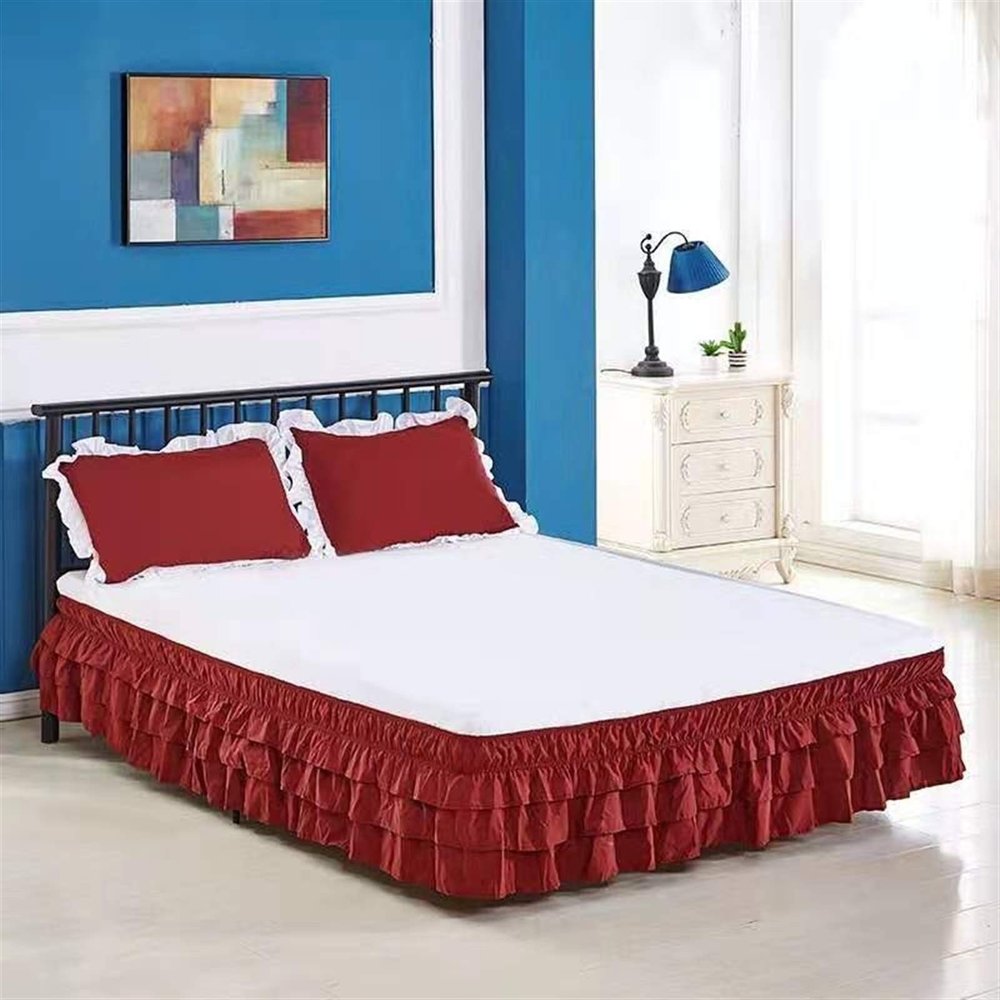Gray Bed Skirt for Double/Single Beds, 120 x 200 cm or 150 x 200 cm, 38 cm Drop
