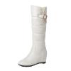 Women's Fashionable Solid-Color Leather Snow Boots with Belt Buckle, Cotton Plush Lining, Wedge Heel, Thick Tall Design, White, EU 40 view 1