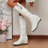 Women's Fashionable Solid-Color Leather Snow Boots with Belt Buckle, Cotton Plush Lining, Wedge Heel, Thick Tall Design, White, EU 40 view 2