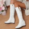 Women's Fashionable Solid-Color Leather Snow Boots with Belt Buckle, Cotton Plush Lining, Wedge Heel, Thick Tall Design, White, EU 40 view 4