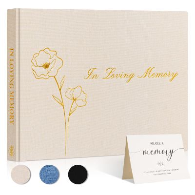 Lanpn Funeral Guest Book, In Loving Memory Memorial Book, Beige