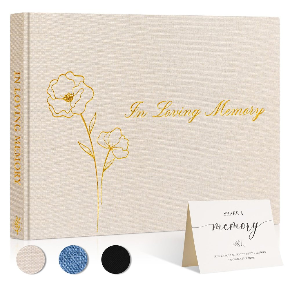 Lanpn Funeral Guest Book, In Loving Memory Memorial Book, Beige