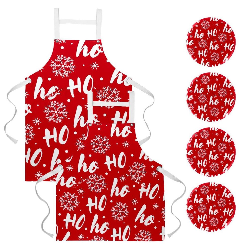 VAPOKF Kitchen & Server Aprons, 2-Pack with 4 Brooch Pins, One Large and One Medium