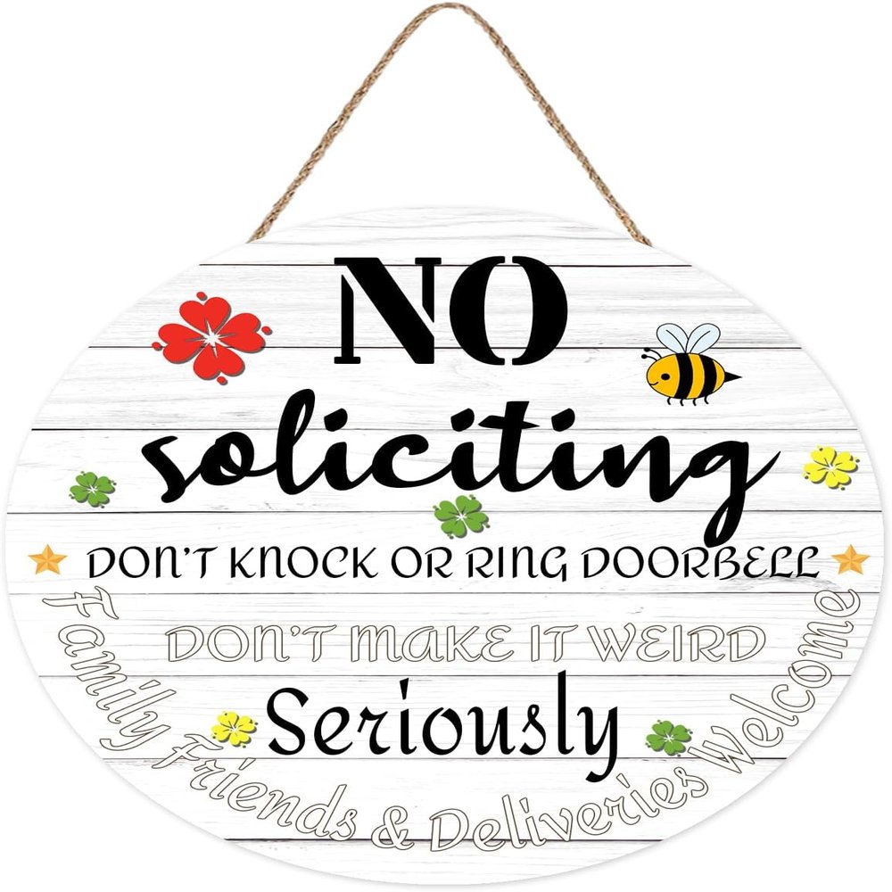 kisoyo Rustic Round Wooden “No Soliciting” Sign, 25.4 x 25.4 cm