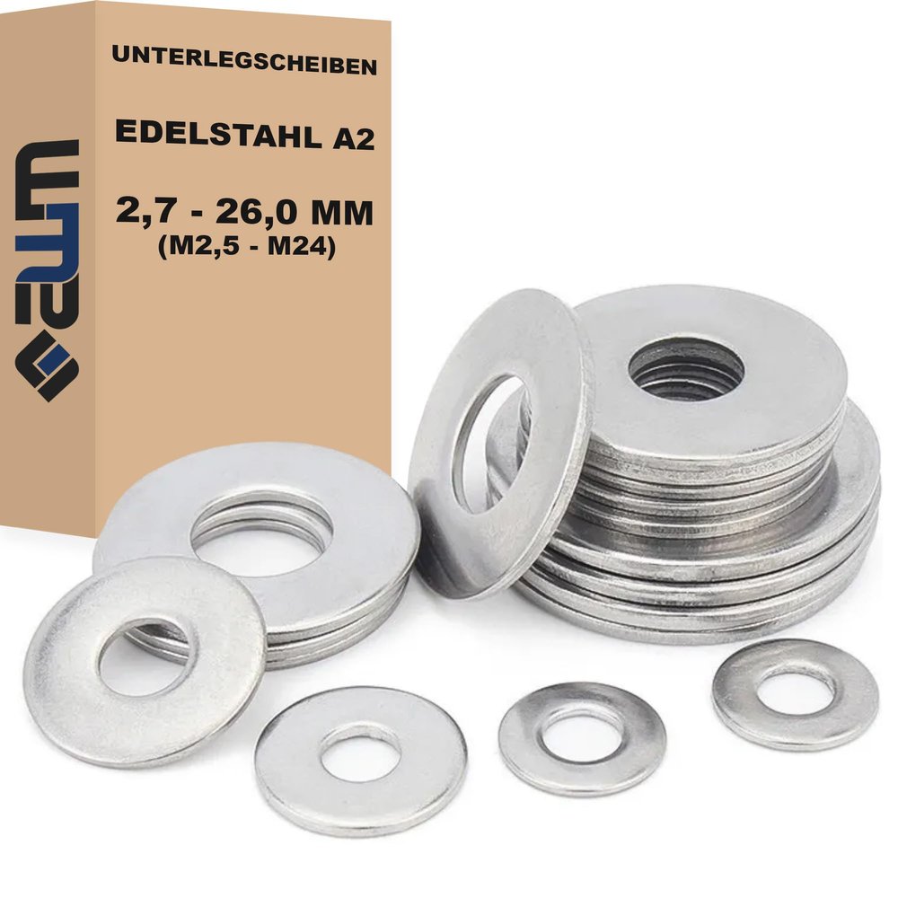 DIN 9021 Stainless Steel V2A AISI 304 Flat Washers, 50 Pack, 22.0 mm (M20)