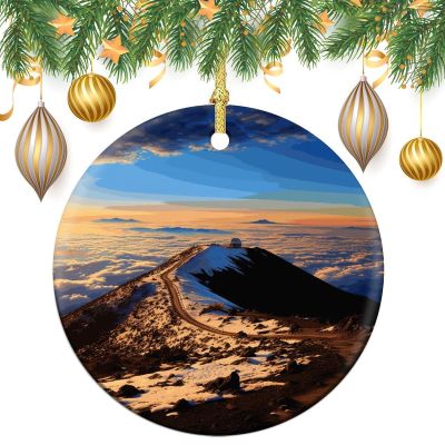 Mauna Kea Summit Sunset Round Ceramic Christmas Tree Ornament