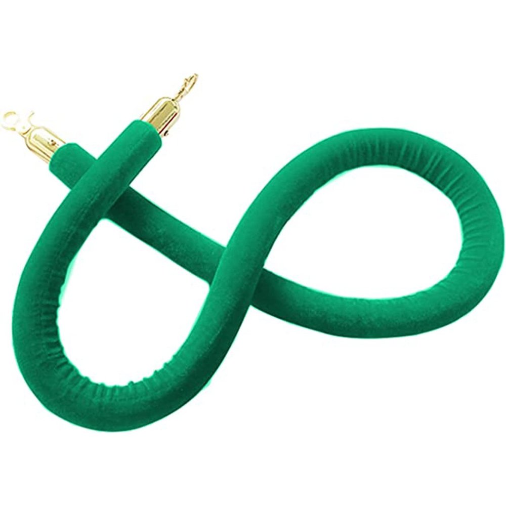 Queue Barrier Velvet Rope with Gold Fasteners, Green, 9 ft/274 cm